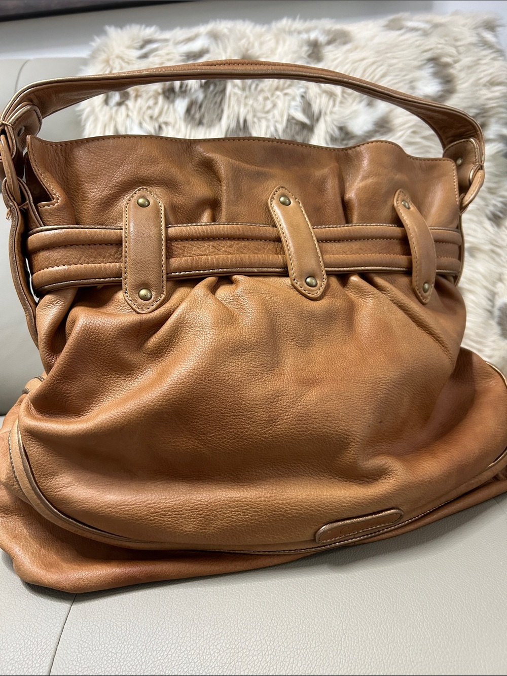 Cole Haan Cognac Leather Slouch Shoulder Bag